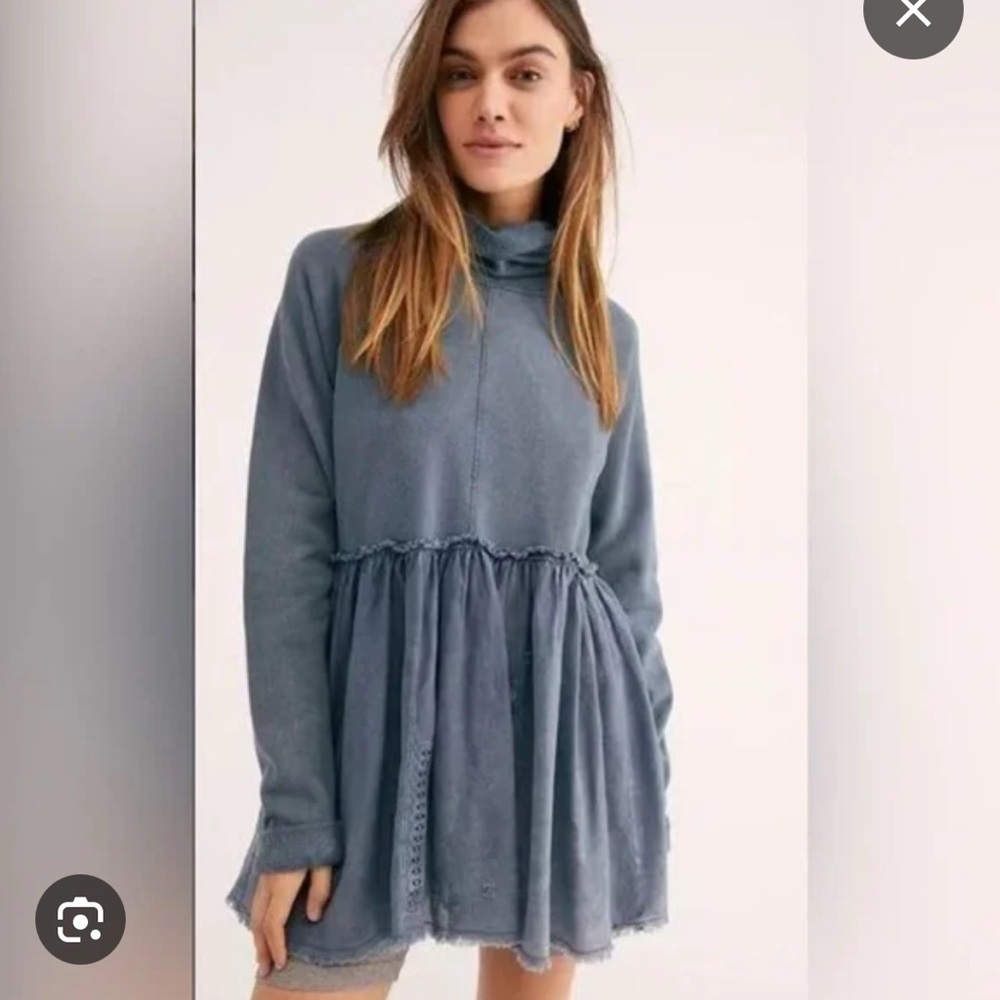 Free People La La La Pullover Turtleneck Babydoll Sweatshirt